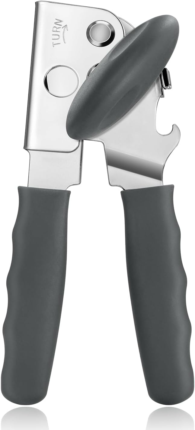 Can Opener Manual Heavy Duty, UHIYEE Hand Held Can Openers for Seniors with Comfort Grip Sharp Blade, Solid Steel Hand Manual Can Open with Magnet for Kitchen Camping, Black