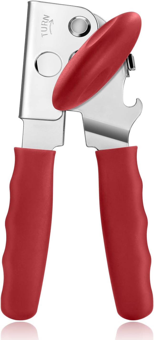 Can Opener Manual Heavy Duty, UHIYEE Hand Held Can Openers for Seniors with Comfort Grip Sharp Blade, Solid Steel Hand Manual Can Open with Magnet for Kitchen Camping, Black