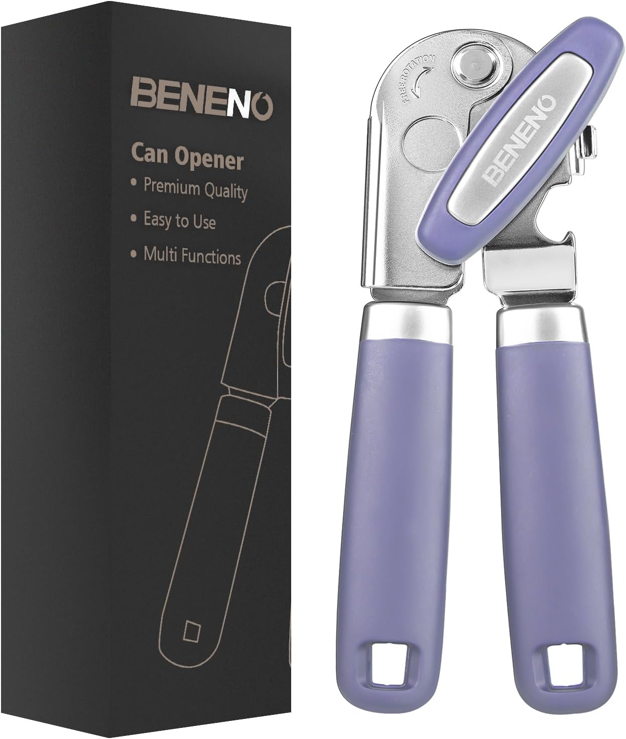 Beneno Can Opener Manual with Magnet, Hand Held Heavy Duty Can Opener with Durable Sharp Blade Smooth Edge, Big Effort-Saving Knob, Soft Grip Rubber Handle, Multifunctional Bottle Opener, Green