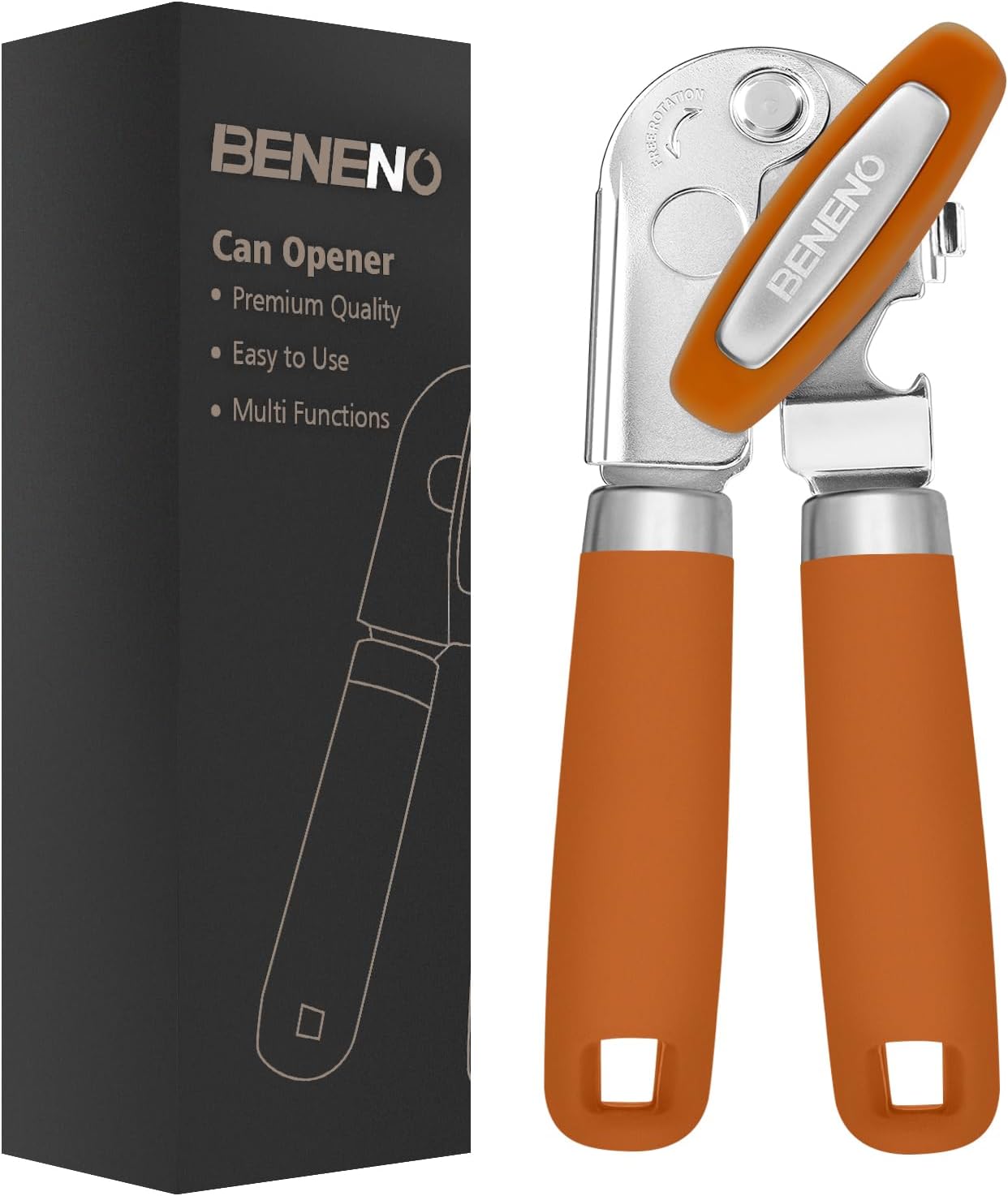 Beneno Can Opener Manual with Magnet, Hand Held Heavy Duty Can Opener with Durable Sharp Blade Smooth Edge, Big Effort-Saving Knob, Soft Grip Rubber Handle, Multifunctional Bottle Opener, Green