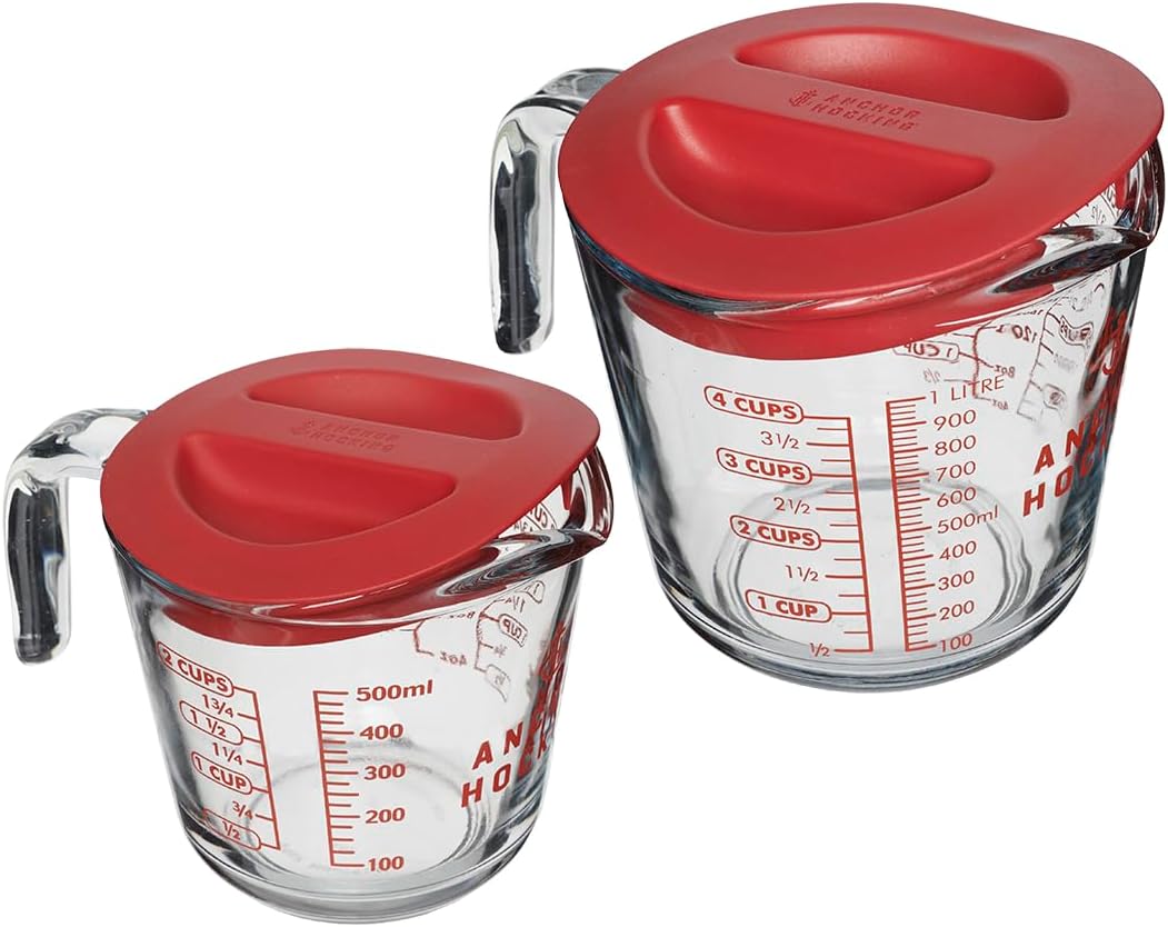 Anchor Hocking Glass Measuring Cups, 4 Piece Set (5 Ounce, 1 Cup, 2 Cup, 4 Cup liquid measuring cups)