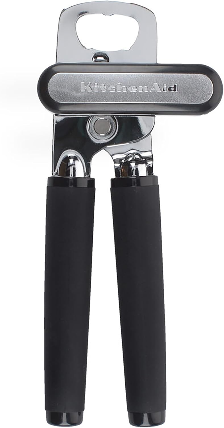 KitchenAid Classic Multifunction Can Opener and Bottle Opener Easy to Use, Razor Sharp Stainless Steel Cutting Wheel, Soft Ergonomic Handles, Black