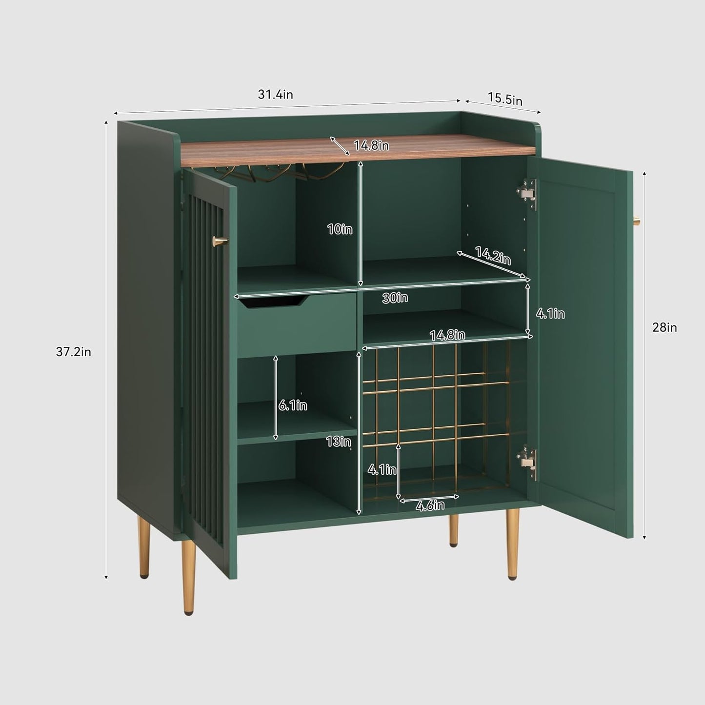 Coffee Bar Cabinet with Wine Racks, Wine Cabinet with Drawer and Adjustable Shelves, Liquor Cabinet, Sideboard Bar Cabinets for Home, Living Room, Dining Room (Green)