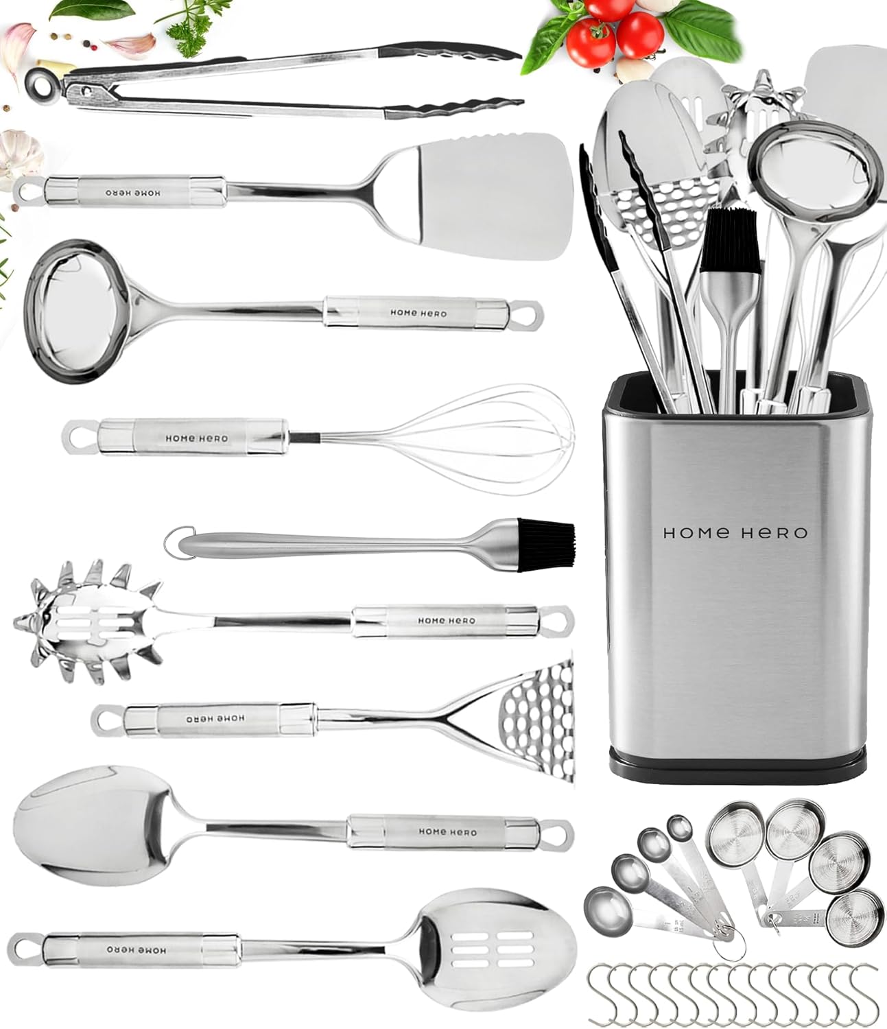 Home Hero 54 Pcs Stainless Steel Kitchen Utensils Set - Nonstick Stainless Steel Cooking Utensils Set - Heat Resistant Kitchen Essentials & Metal Kitchen Gadgets (54 Pcs)
