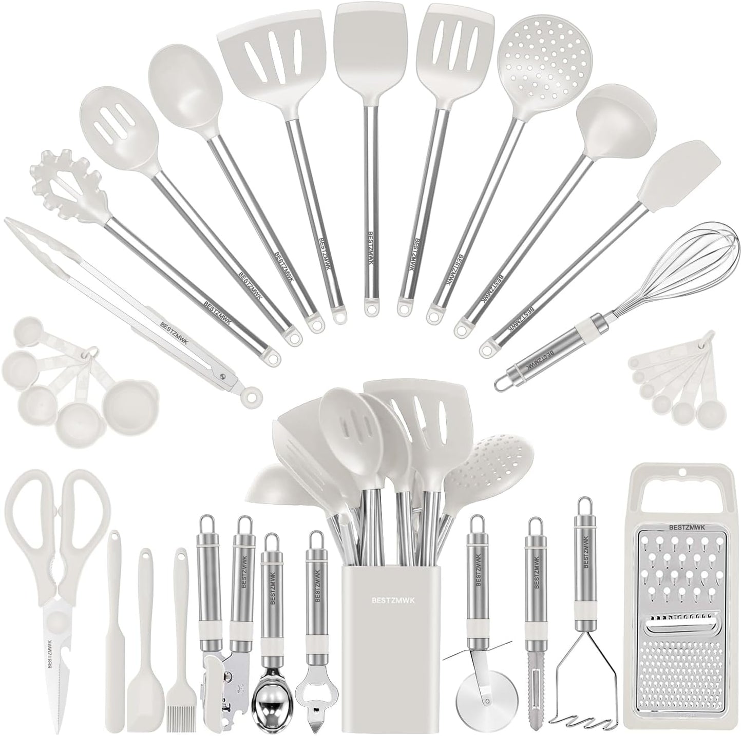 Kitchen Utensil Set-Silicone Cooking Utensils-33 Kitchen Gadgets & Spoons for Nonstick Cookware-Silicone and Stainless Steel Spatula Set-Best Kitchen Tools, Useful Pots and Pans Accessories