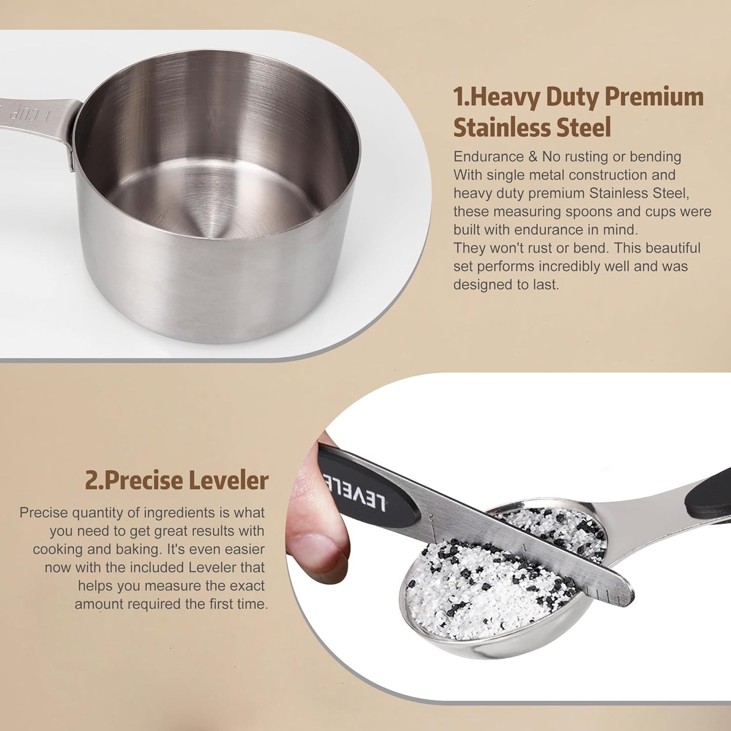 Magnetic Measuring cups and spoons Set, 5 Stainless Steel Magnetic Measuring Cup and 8 Double Sided Measuring Spoons with 1 Leveler,Kitchen Gadgets for Cooking & Baking