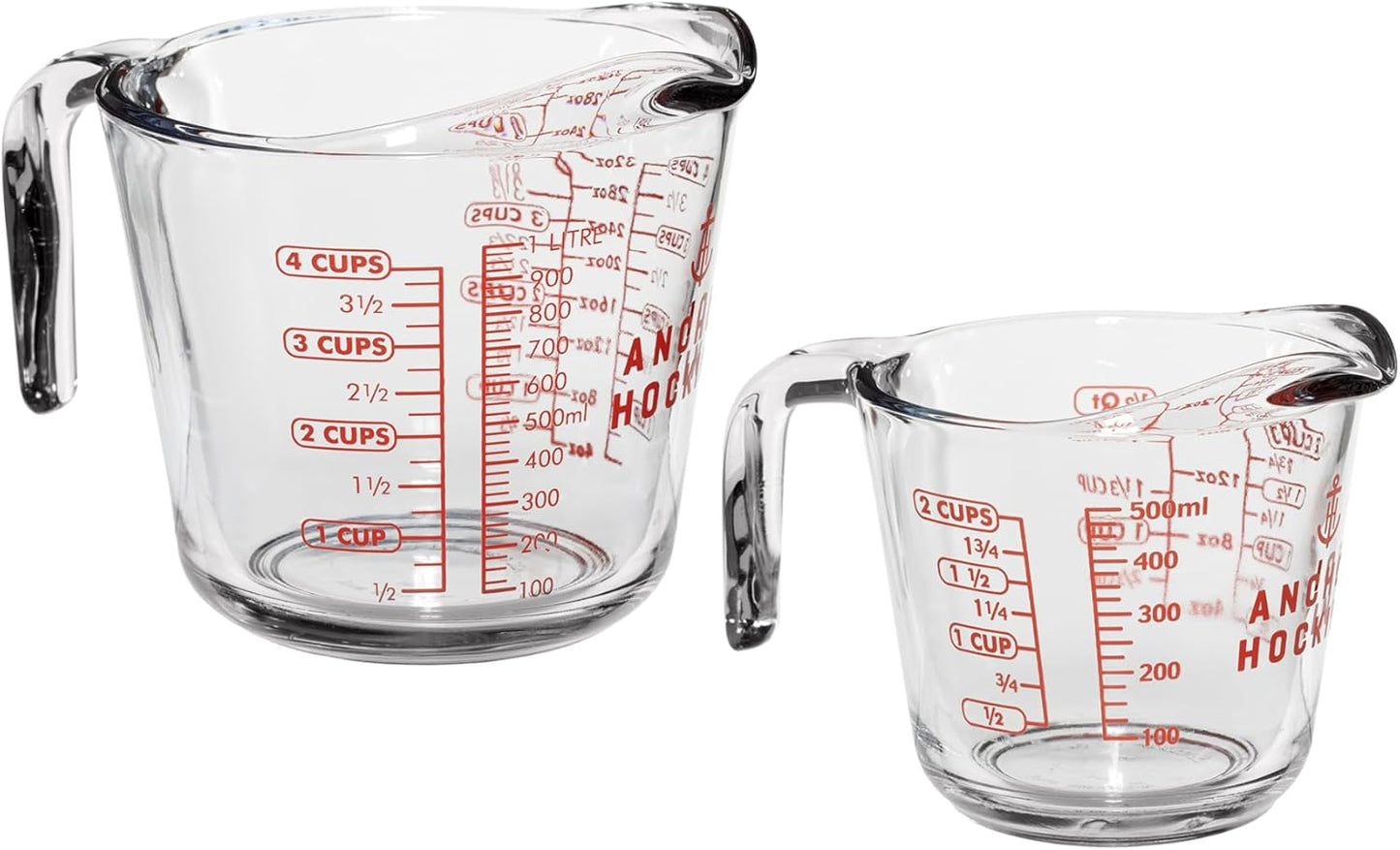Anchor Hocking Glass Measuring Cups, 4 Piece Set (5 Ounce, 1 Cup, 2 Cup, 4 Cup liquid measuring cups)