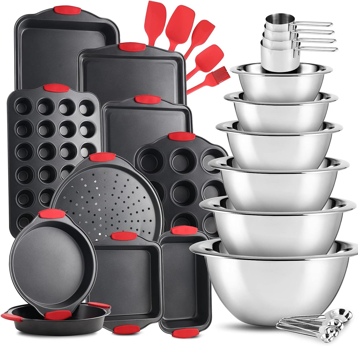 Baking Pan Set, 39 Piece Premium Baking Set, Nonstick Bakeware Sets BPA Free, Cookie Sheets for Baking Nonstick Set, Steel Baking Sheets for Oven with Muffin Pan, Cake Pan & Black Kitchen Utensils