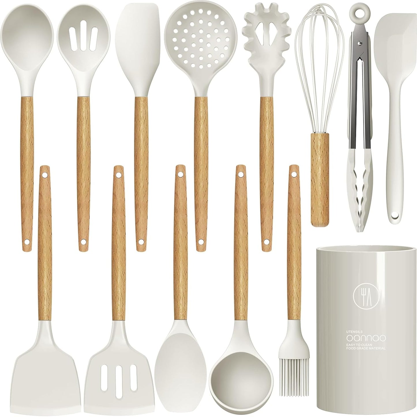 Silicone Cooking Utensils Kitchen Utensil Set - 446°F Heat Resistant Silicone Kitchen Utensils Set, Spatula,Turner Tongs, Spoon, Brush, Whisk,Kitchen Gadgets for Nonstick Cookware, BPA Free (Gray)