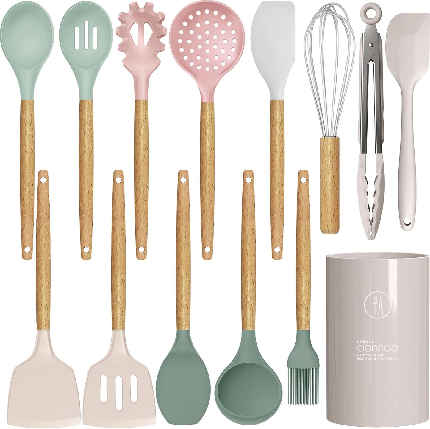 Silicone Cooking Utensils Kitchen Utensil Set - 446°F Heat Resistant Silicone Kitchen Utensils Set, Spatula,Turner Tongs, Spoon, Brush, Whisk,Kitchen Gadgets for Nonstick Cookware, BPA Free (Gray)