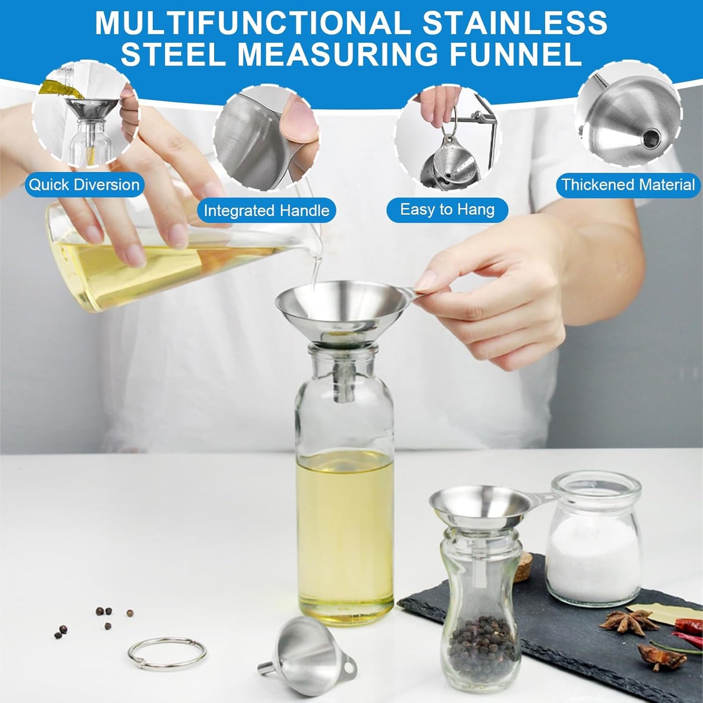 Measuring Cups and Spoons Set 21 Piece, 11 Stainless Steel Nesting Measuring Spoons and Cups with 3 Plastic Measuring Cup, 3 Funnel, 3 Brush, 1 Ruler, Measuring Cup Set for Kitchen Baking Liquid Dry