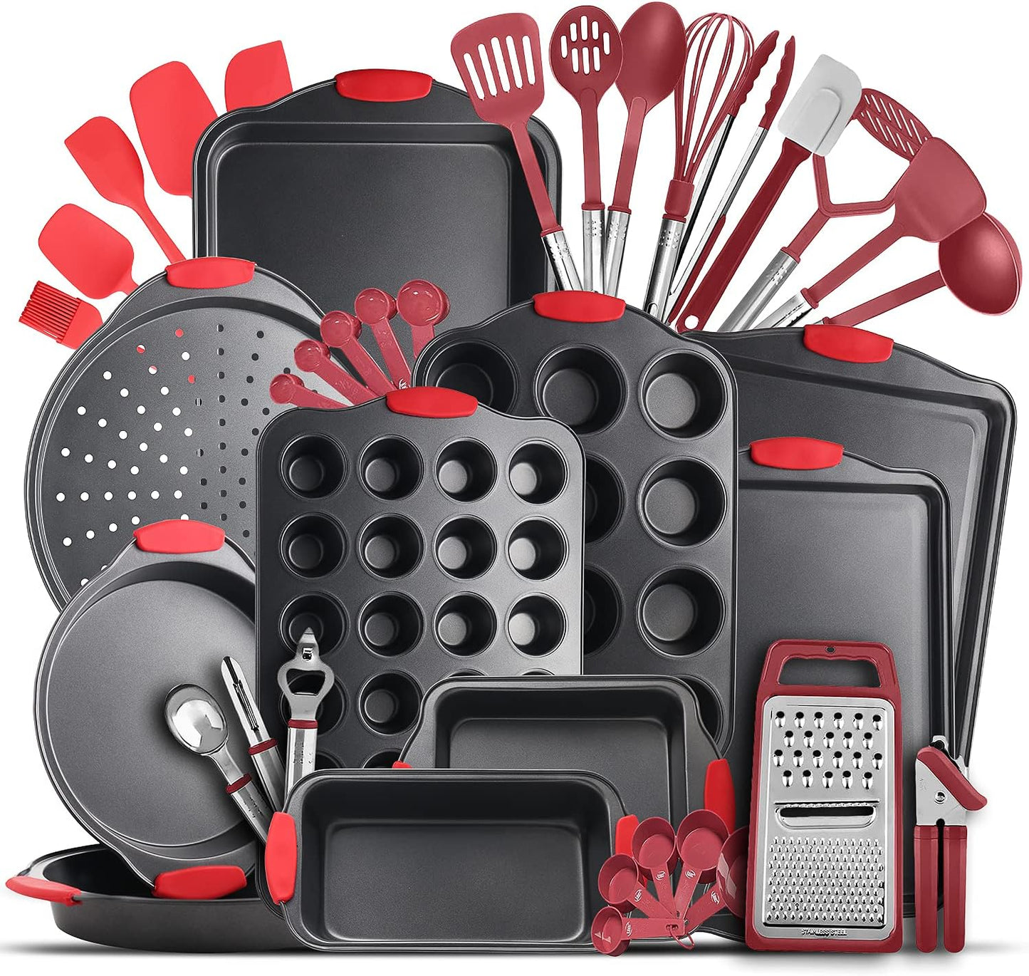 Baking Pan Set, 39 Piece Premium Baking Set, Nonstick Bakeware Sets BPA Free, Cookie Sheets for Baking Nonstick Set, Steel Baking Sheets for Oven with Muffin Pan, Cake Pan & Black Kitchen Utensils