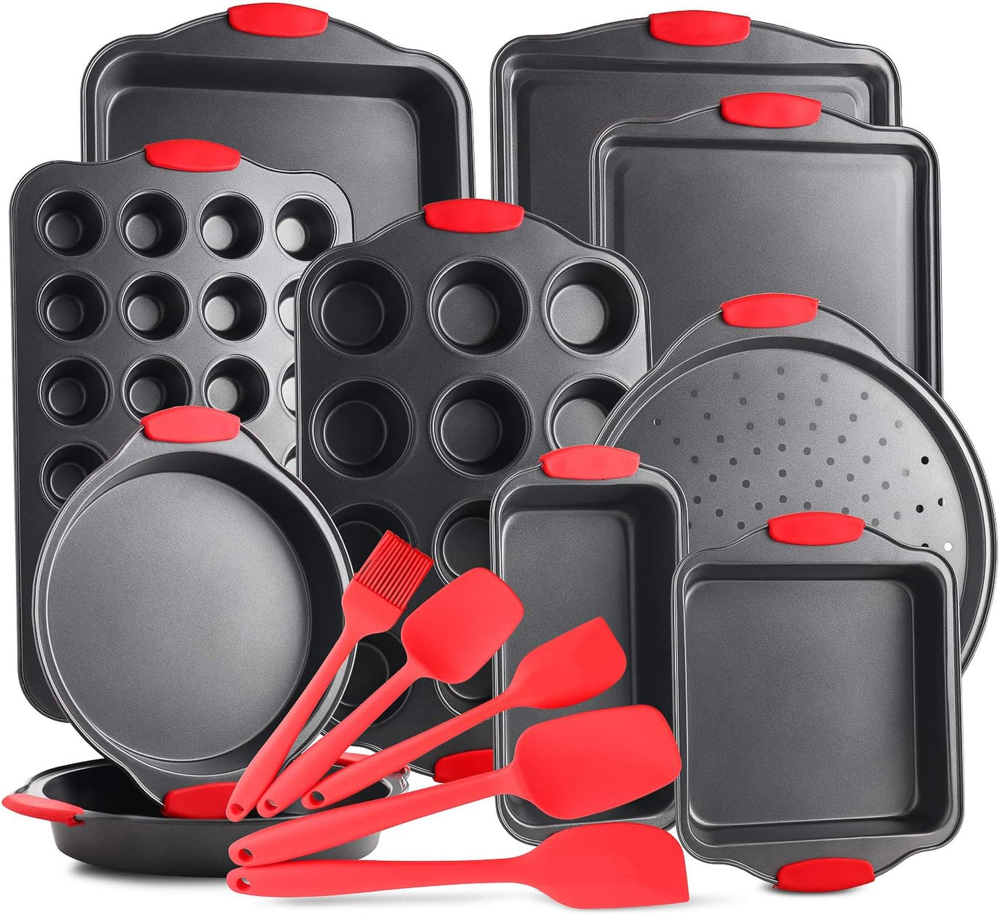 Baking Pan Set, 39 Piece Premium Baking Set, Nonstick Bakeware Sets BPA Free, Cookie Sheets for Baking Nonstick Set, Steel Baking Sheets for Oven with Muffin Pan, Cake Pan & Black Kitchen Utensils