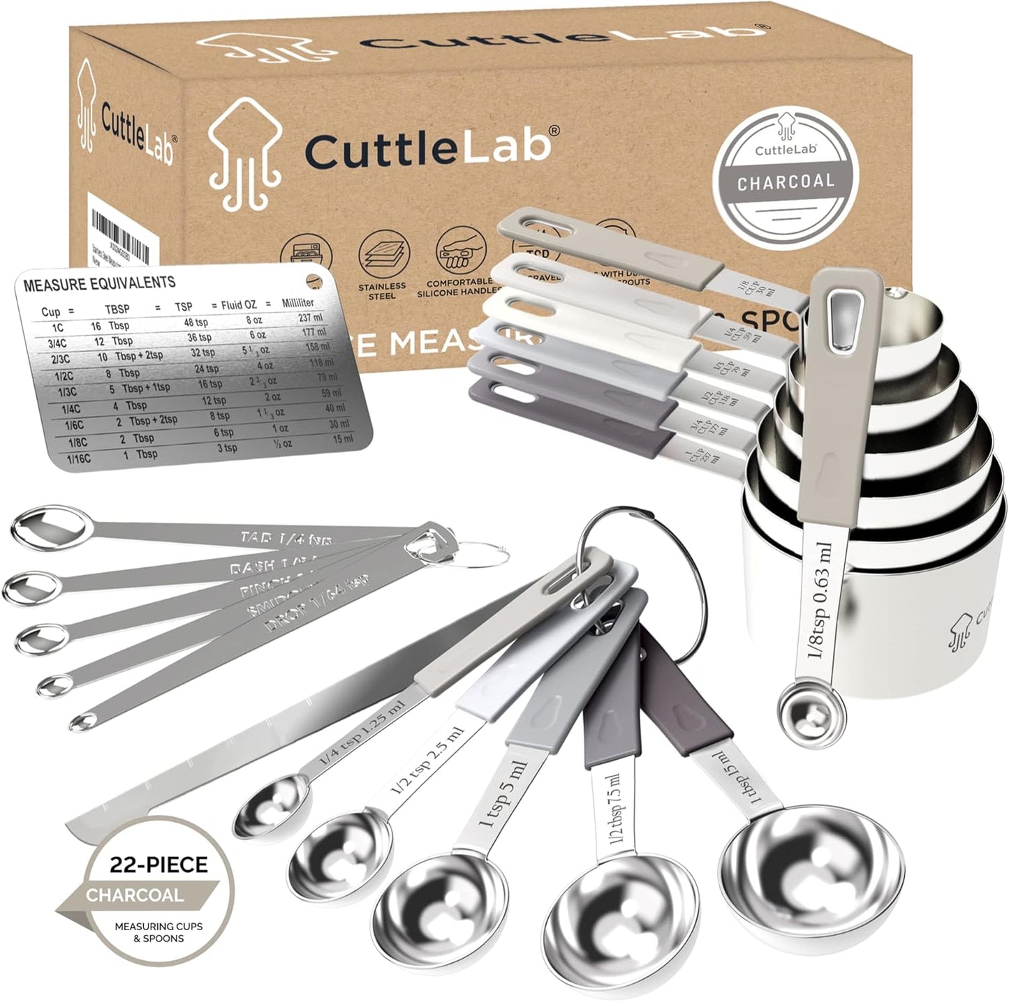 22-Piece Stainless Steel Measuring Cups and Spoons Set, Tad Dash Pinch Smidgen Drop Mini Measuring Spoons, Measuring Stick Leveler, Measurement Conversion Chart Fridge Magnet, (Country Chic)