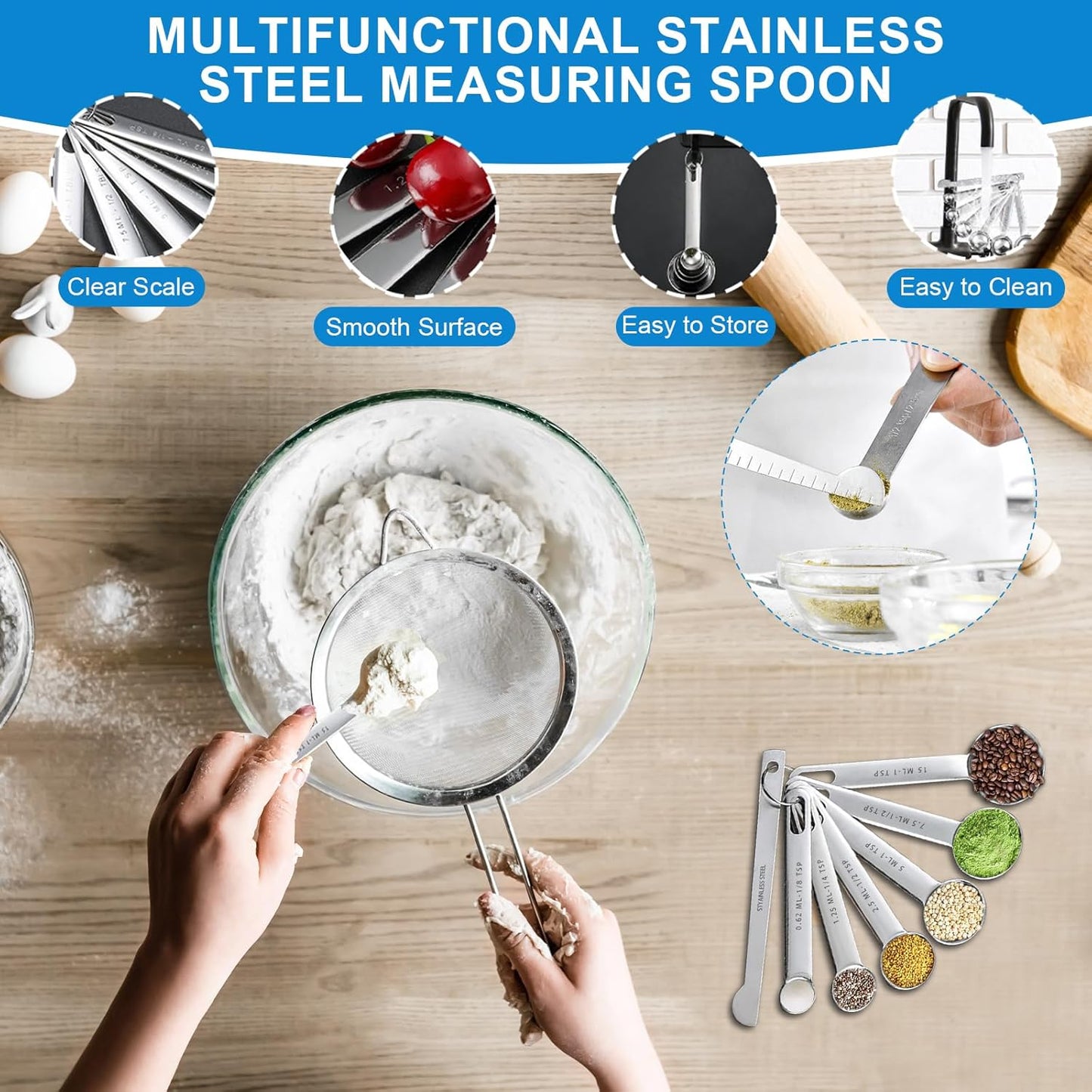 Measuring Cups and Spoons Set 21 Piece, 11 Stainless Steel Nesting Measuring Spoons and Cups with 3 Plastic Measuring Cup, 3 Funnel, 3 Brush, 1 Ruler, Measuring Cup Set for Kitchen Baking Liquid Dry