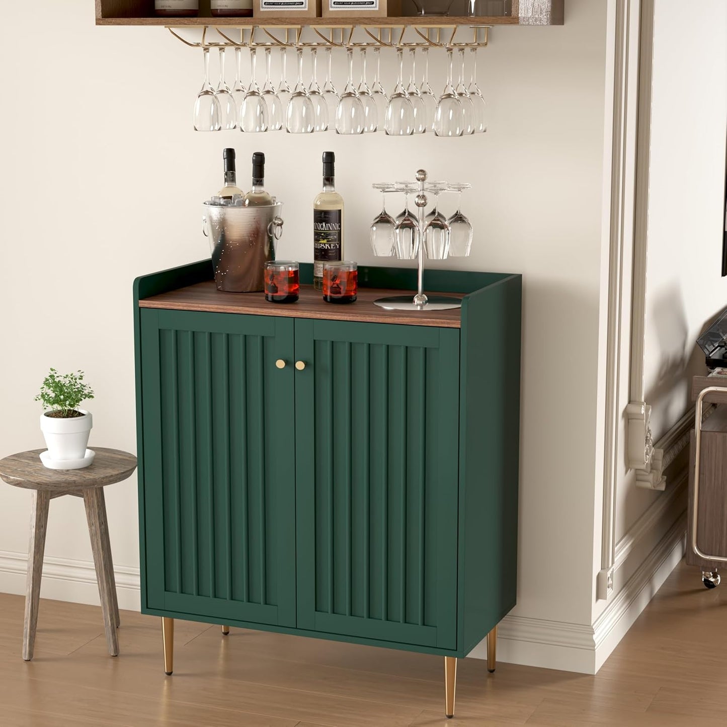 Coffee Bar Cabinet with Wine Racks, Wine Cabinet with Drawer and Adjustable Shelves, Liquor Cabinet, Sideboard Bar Cabinets for Home, Living Room, Dining Room (Green)