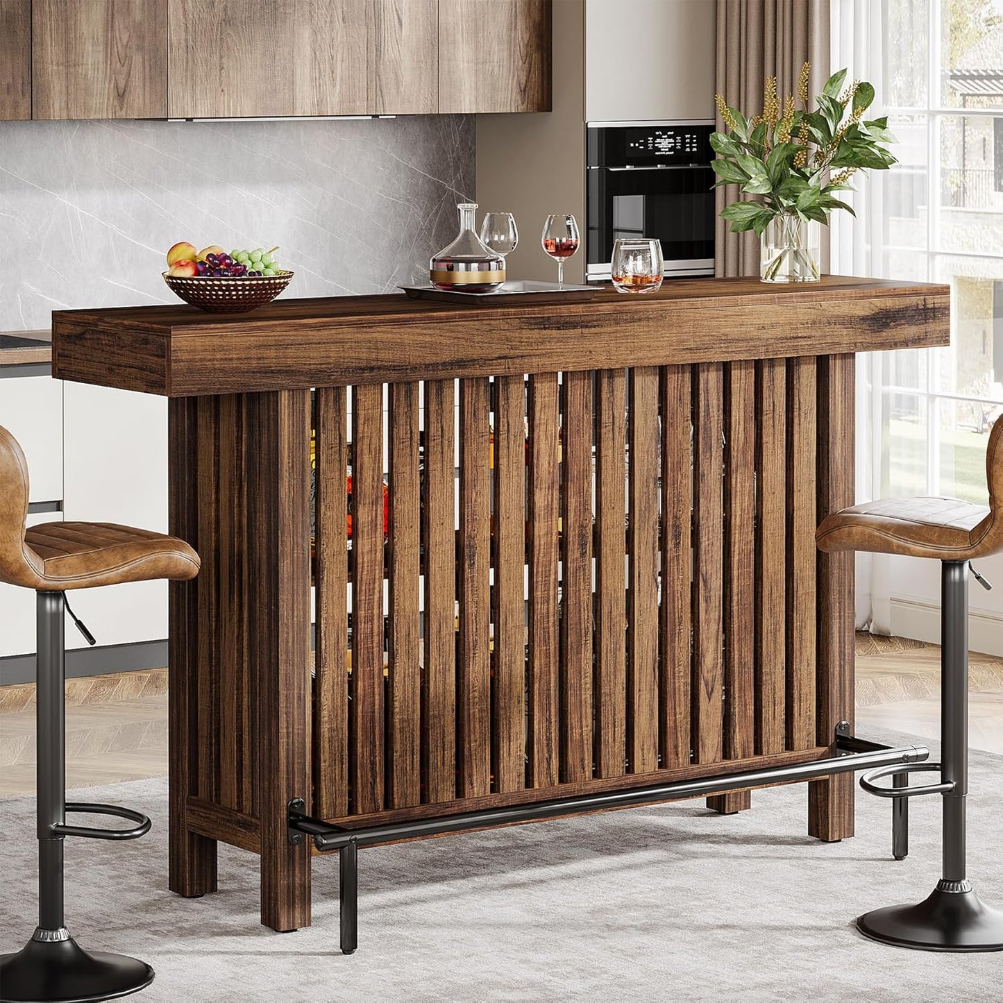 Tribesigns 63-Inch Large Home Bar Unit, 2-Tier Kitchen Island Mini Bar Height Pub Table with Footrest, Modern Coffee Bar Cabinet for Dining Room, Bistro, Living Room