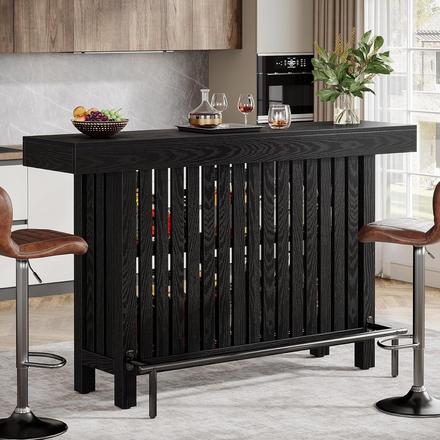Tribesigns 63-Inch Large Home Bar Unit, 2-Tier Kitchen Island Mini Bar Height Pub Table with Footrest, Modern Coffee Bar Cabinet for Dining Room, Bistro, Living Room