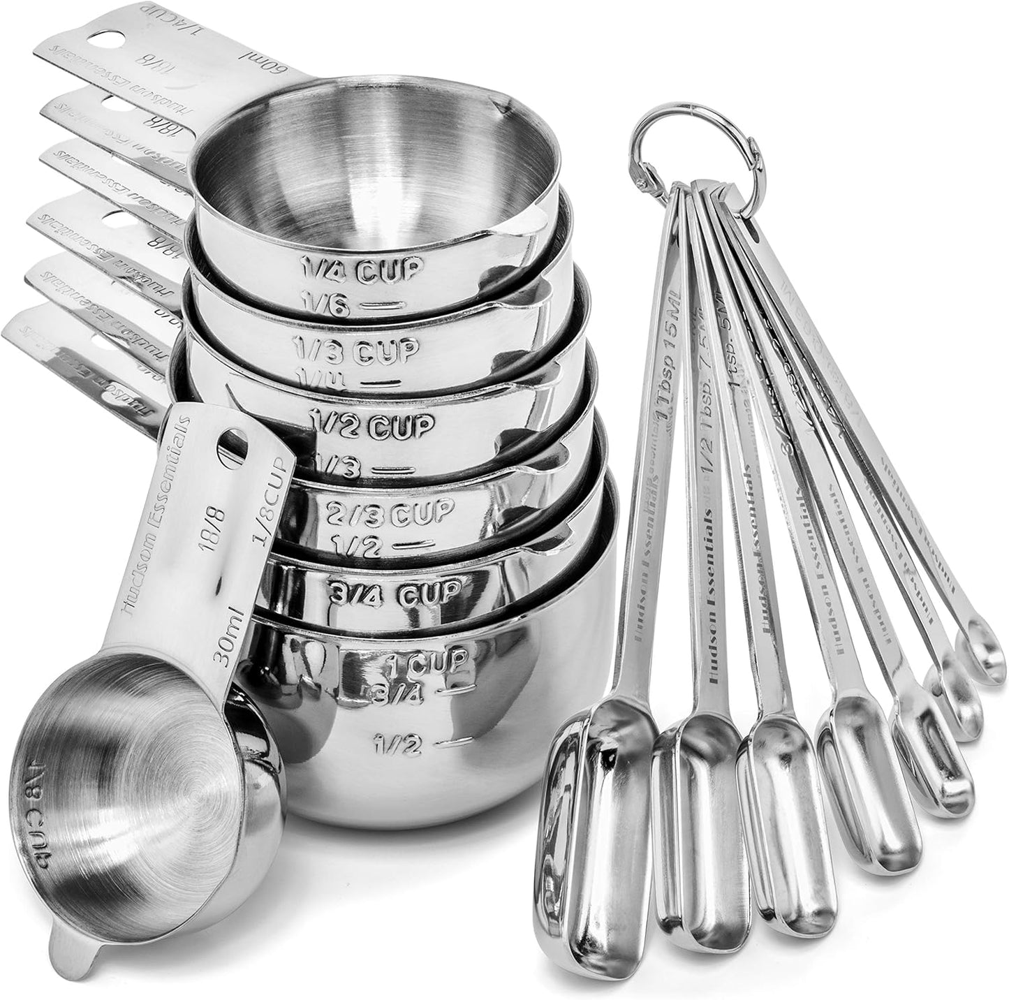 Hudson Essentials Stainless Steel Measuring Cups and Spoons Set (15 Piece Set)