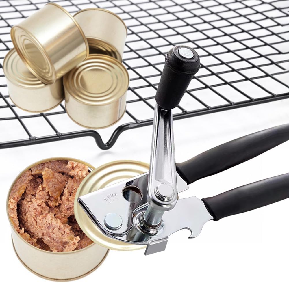 Crank Can Openers Manual,Heavy Duty Commercial Can Opener with Rubber-coated Long Handles