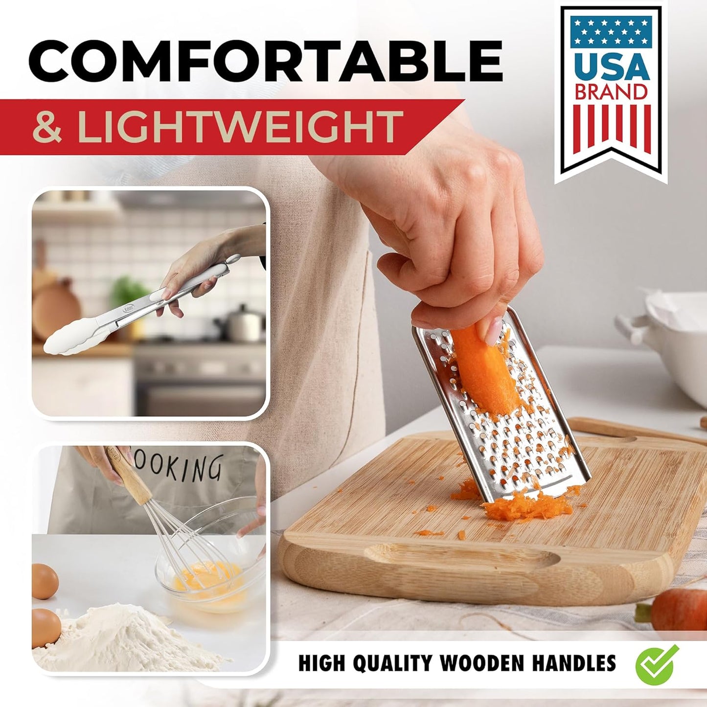 Kaluns 50 PCS Silicone Kitchen Utensils Set Complete Kitchen Set - 800°F Heat Resistant Non-Stick Premium Cooking Utensils W Wooden Handles - Can Opener, Masher, Turner, Silicone Spatula Set