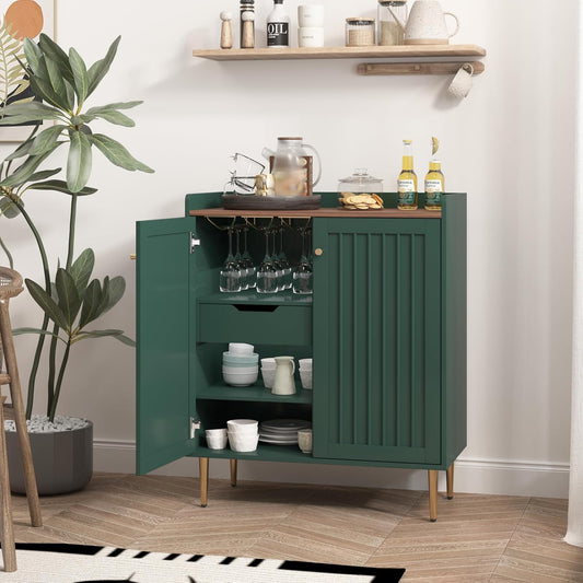 Coffee Bar Cabinet with Wine Racks, Wine Cabinet with Drawer and Adjustable Shelves, Liquor Cabinet, Sideboard Bar Cabinets for Home, Living Room, Dining Room (Green)